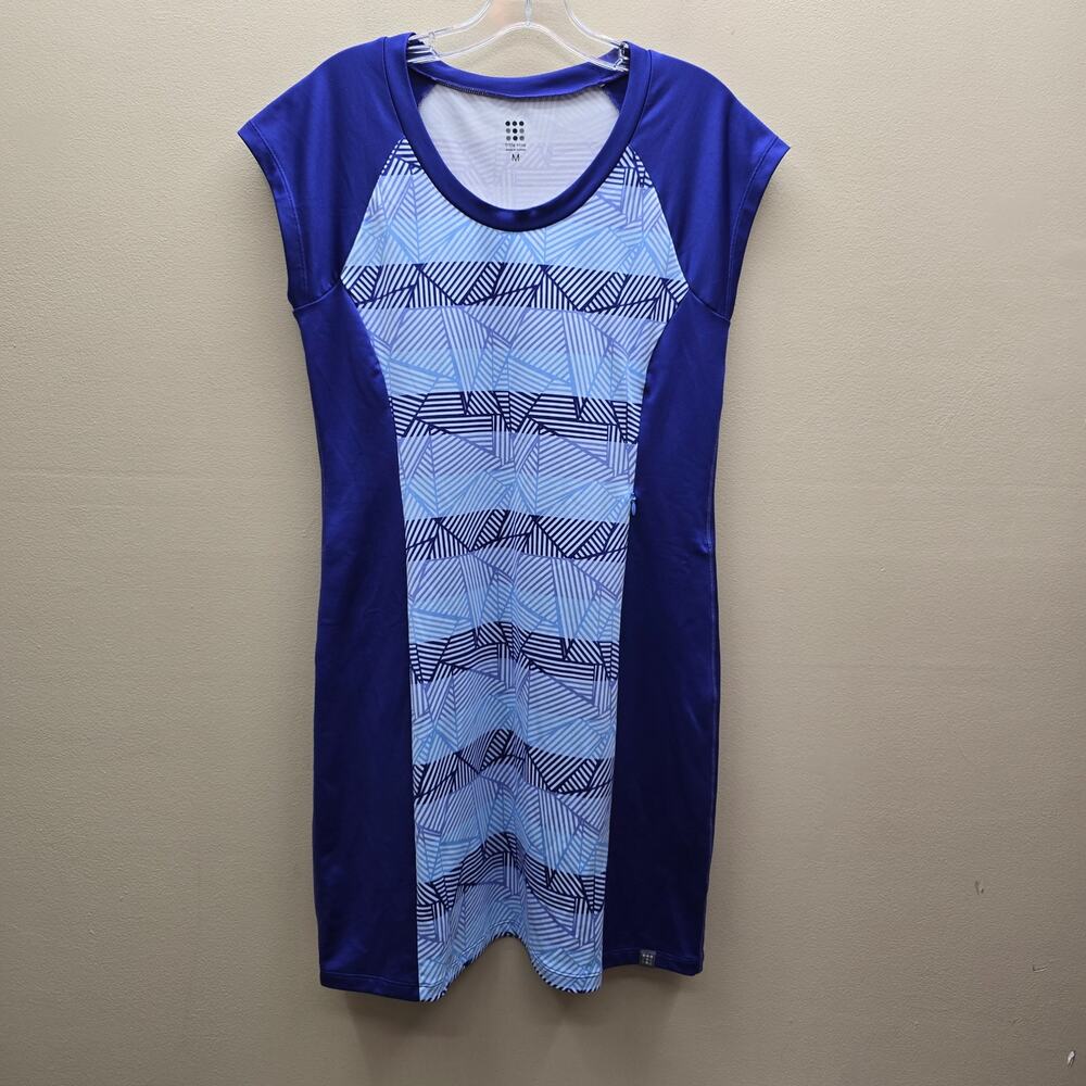Title Nine Geometric Zip Pocket Golf Athletic Travel Dress Blue White SZ Medium